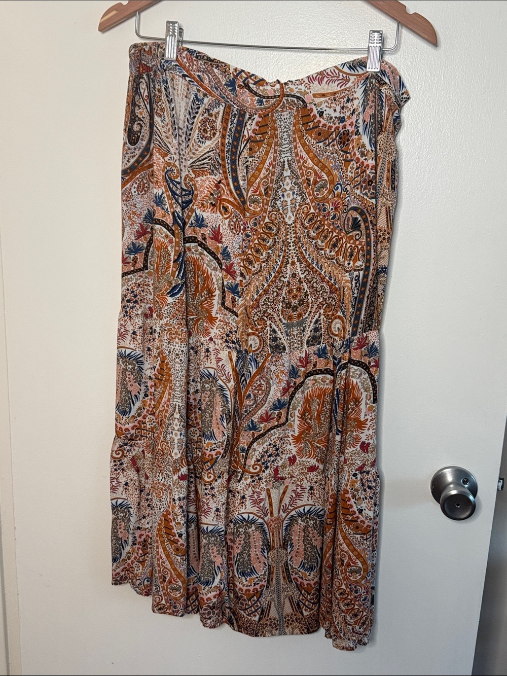 Tahari Paisley Maxi Skirt in Mustard, Navy & Cream Tones